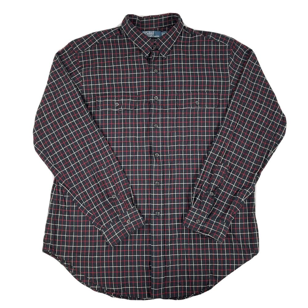 Polo Ralph Lauren Mens Black Plaid Long Sleeve Button Up Flannel Shirt Size XL